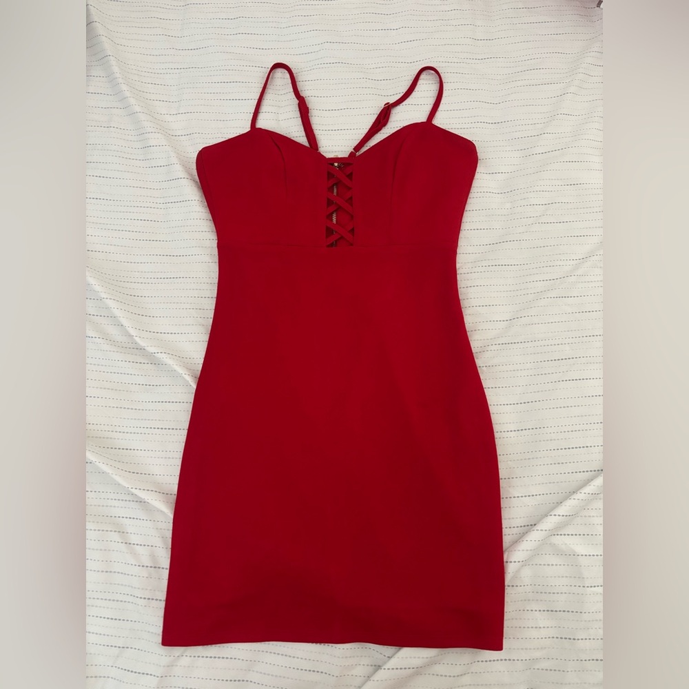 Bebe Red Spaghetti Strap Bodycon Dress